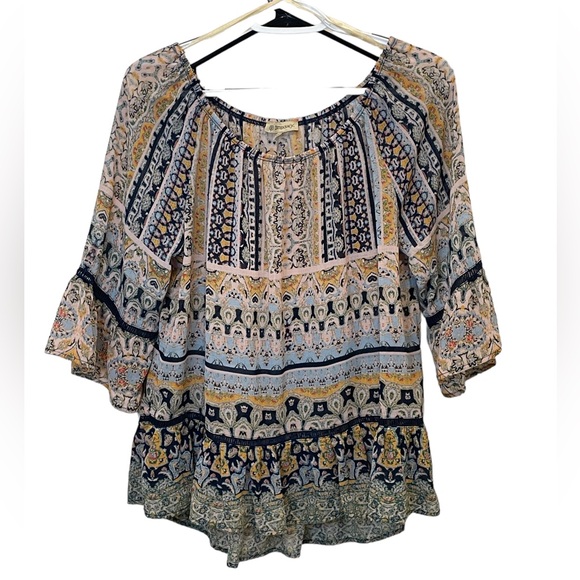 Democracy Boho Off Shoulder Peasant Top S Bell Sleeve - Picture 7 of 7